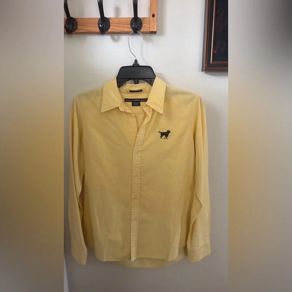 Polo by Ralph Lauren Soft Yellow Oxford Button-Down Shirt with Black Dog Logo - Picture 1 of 1